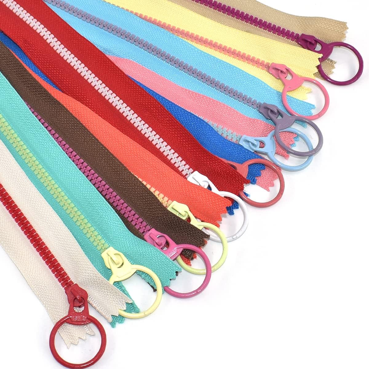#3 20 Pcs Resin Zippers for Sewing Bulk with Ring Pulls Non Separating Jacket Closed End Plastic Zippers for Coat Jackets Bags DIY Tailor Sewing Craft Accessories 10 Color (20CM-8INCH)
