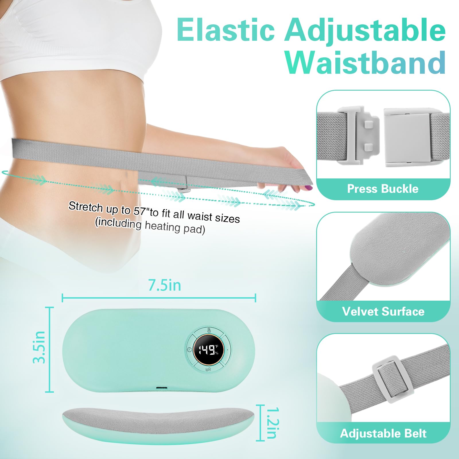 Heating Pad for Period Cramps 5000mAh - 6 Heat Levels & 6 Massage Modes - 3 Timer Settings, Portable Cordless Menstrual Heating Pad Gifts for Her, Women, Girl and Wife