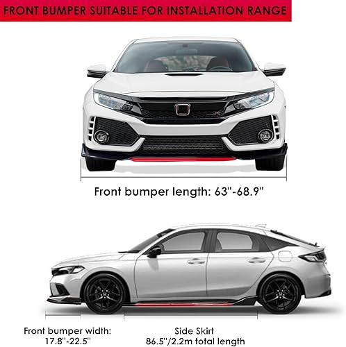 Miniatura 4 de Xotic Tech - Alerón de barbilla para parachoques delantero + faldón lateral de 7.2 ft + barra de soporte ajustable de 10 a 13 pulgadas, ajuste