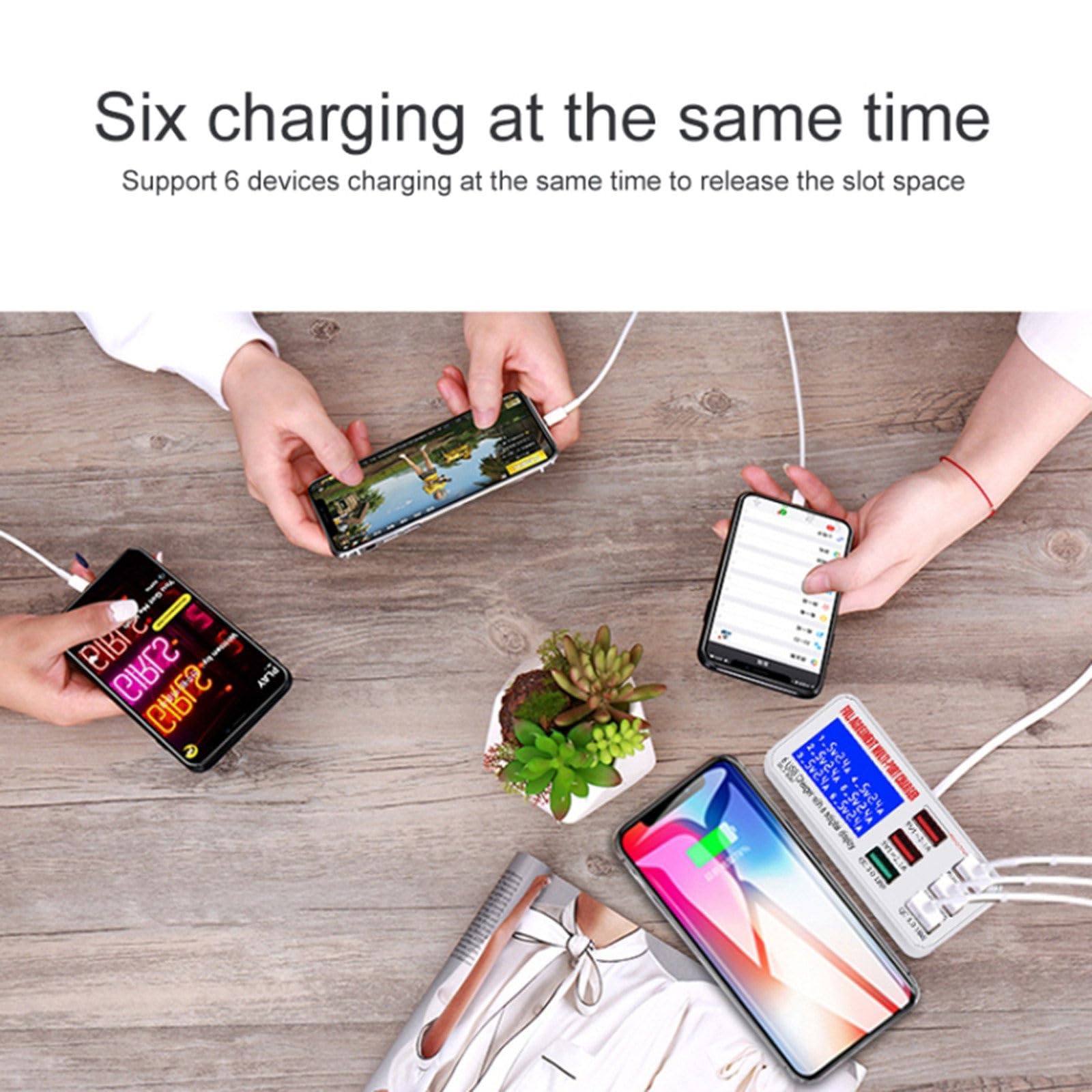 Chargeur USB multi-ports Affichage de courant LED indépendant à 6 ports PD45W Tête de prise multifonction à charge rapide universelle