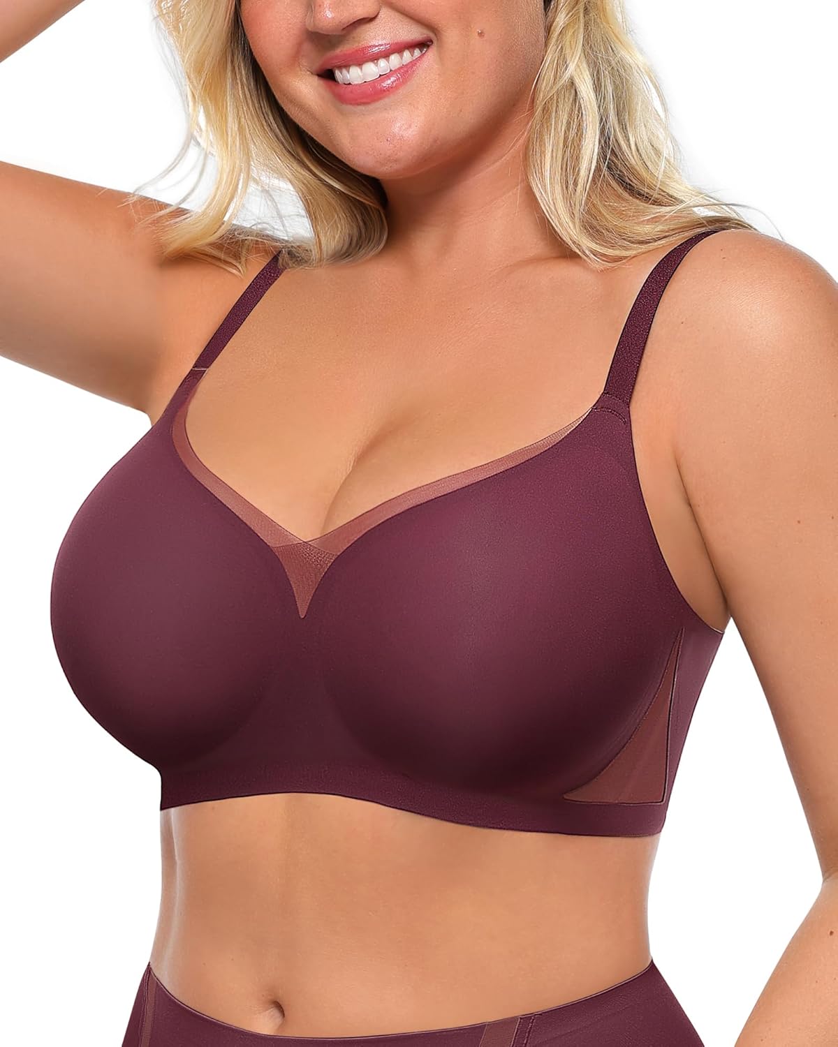 SHAPELLX Wireless Bras for Women V Mesh Bra No Underwire Seamless Comfortable Everyday Bralettes Push Up Bra