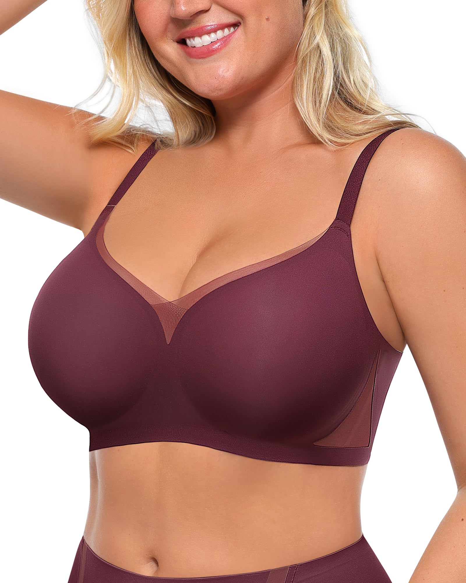 Bra No Underwire Wireless Bras for Women Minimizer Bra Push Up Comfortable Everyday Bralettes Maroon XL