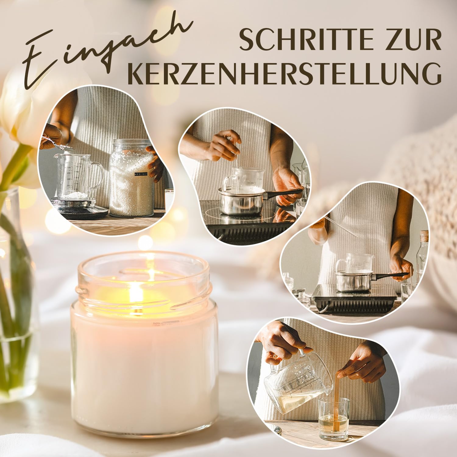 Sojawachs für Kerzen 5KG, Premium Kerzenwachs, Kerzenwachs zum Gießen & Kerzenherstellung, 100% Natürliches Sojawachs für Kerzen