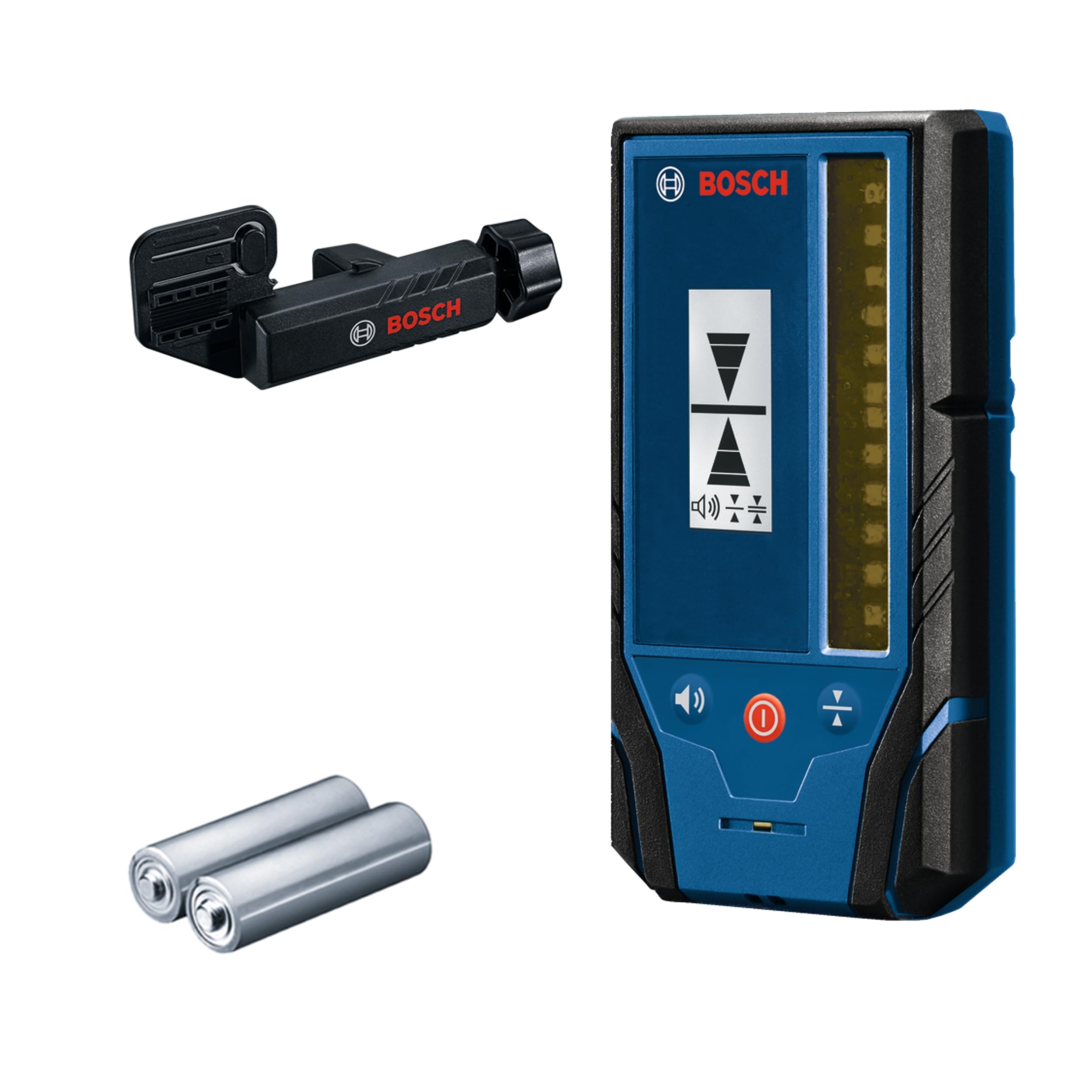 Bosch PRO Odbiornik Laserowy LR3-2 (obustronne elementy wskaźnikowe, pole odbioru 80 mm, kompatybilny z laserami obrotowymi wyposażonymi w zieloną lub czerwoną wiązką laserową, wbudowane magnesy)