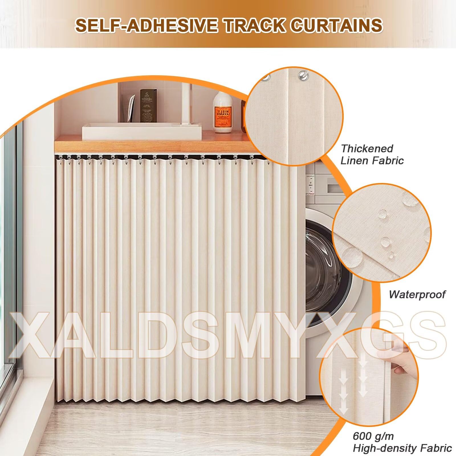 Schrankvorhang zum Schieben Selbstklebend, H140×W140 CM Grau Flächenvorhang Kurz zum Waschmaschine, Sonnenschutz, Staubdicht & Wasserdicht, Schrank Vorhang für Küchenschränke, Offene Kleiderschränke