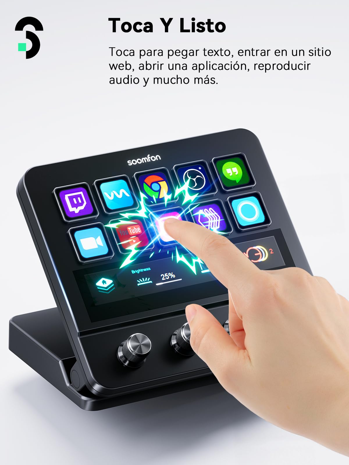 SOOMFON Stream Controller Deck 10 Teclas Macro&Pantalla Táctil&4 Perillas | Stream Controlador Deck con OBS Twitch YouTube PS Word Zoom Excel y Más, con Mac/Win, para Streaming Gaming Oficina Creación