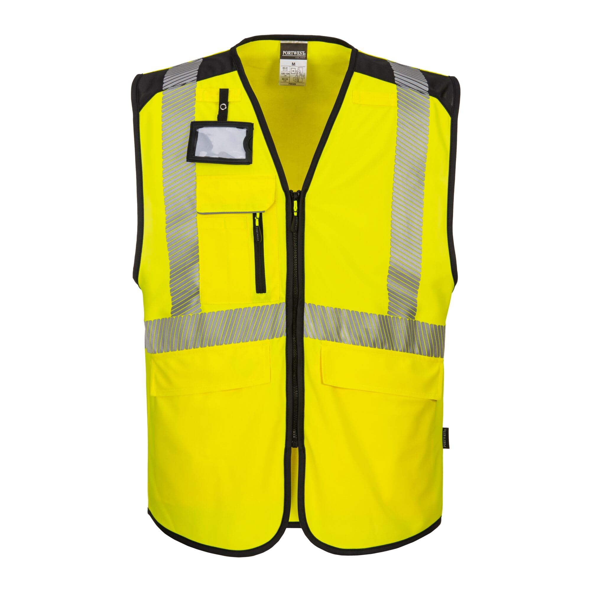 Portwest PW309 Hi Vis Safety Vest, Reflective and Lightweight Premium Executive Work Vest Yellow/Black, 4X-Large