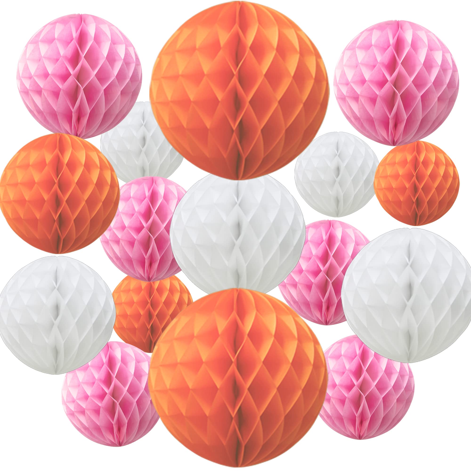 Time to Sparkle 16 Pack Mixed Honeycomb Balls Table Centrepiece Garland Tissue Paper Wedding Party Decoration Orange — image 1