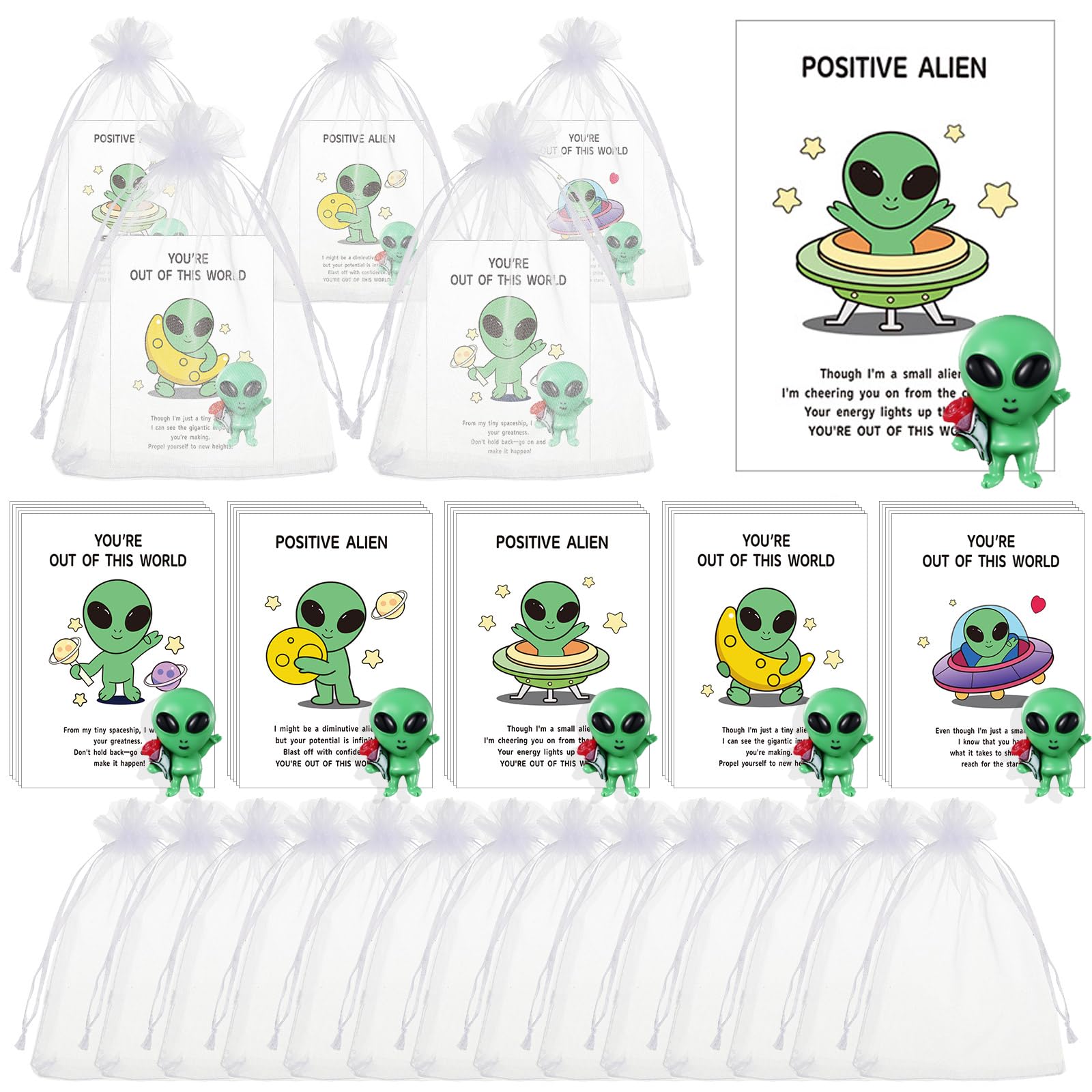 VioraWhite 25 Set Employee Appreciation Gift Alien Party Favors Gifts Bulk Mini Resin Alien Figure Pocket Hug Ufo Space Theme Note Cards Staff Thank You Gift for Coworker Graduation Party