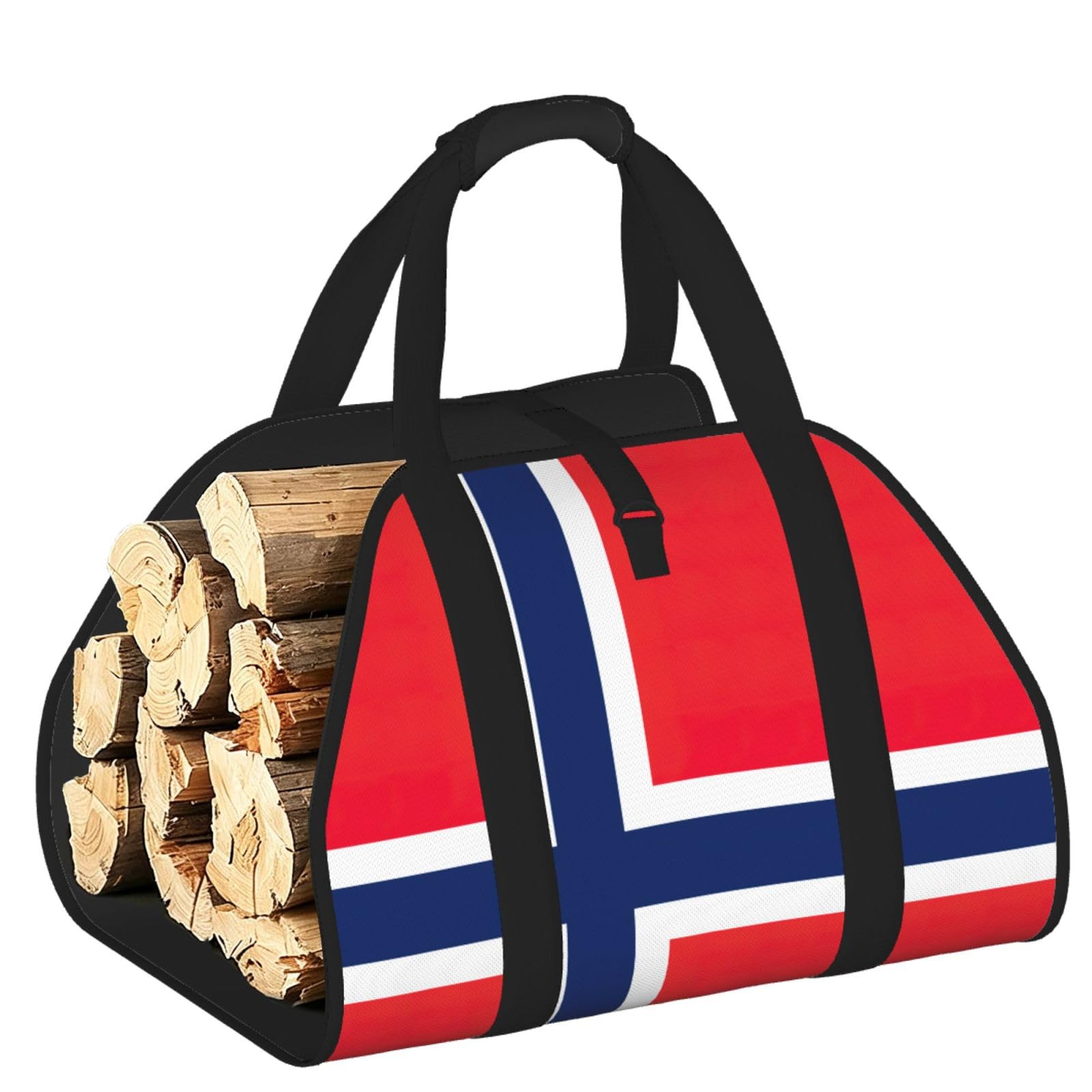 Norwegian flag Printed Firewood Carrier Bag, Log Tote with Open-Ended Design for Camping Outdoor Wood Hauling