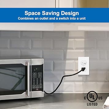 BESTTEN 2 Pack Combination Toggle Light Switch and Duplex Receptacle Outlet | Single Pole Toggle Wall Switch, Grounded Outlet, Combo Style, 15 Amp, Wallplate Included, UL Listed, White