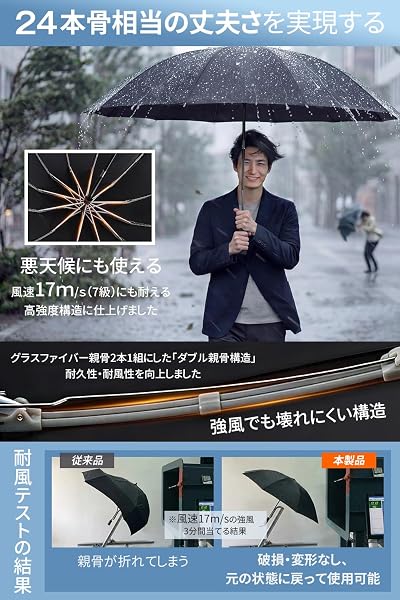 折りたたみ傘 【2026年モデル・24本骨相当耐強風構造・ 逆折り式傘 】 おりたたみ傘 大きいサイズ ワンタッチ 自動開閉 直径109cm 超撥水 遮光遮熱 晴雨兼用折り畳み傘 メンズ レーディス 梅雨対策 豪雨対応 紫外線対策 台風対応 母の日 父の日 ギフト 通勤 通学 出張 旅行に - 3