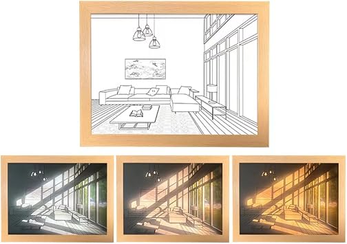 Lighting Painting Decoration, Tabletop decoration, LED luminous photo frame, Shadow flow, Light and shadow rotation, Art of photo frame F,Small