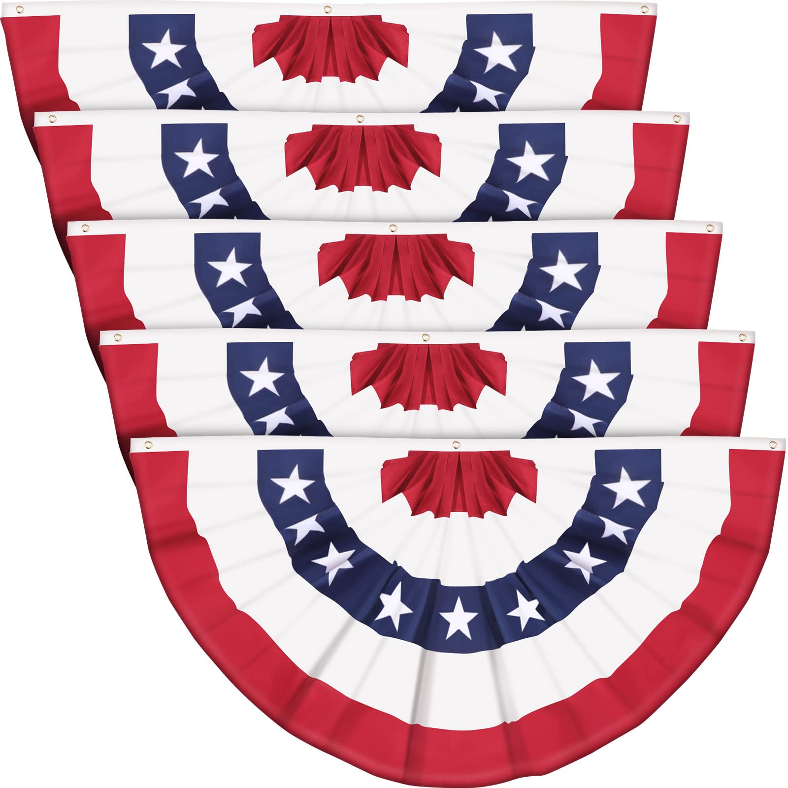 5 Pcs American Flags Bunting 3 x 6 ft USA Patriotic Half Fan Bunting Flag Outdoor 4th of July Pleated Fan Flags Banners for Independence Day Memorial Day Outside Porch Garden Yard Decorations