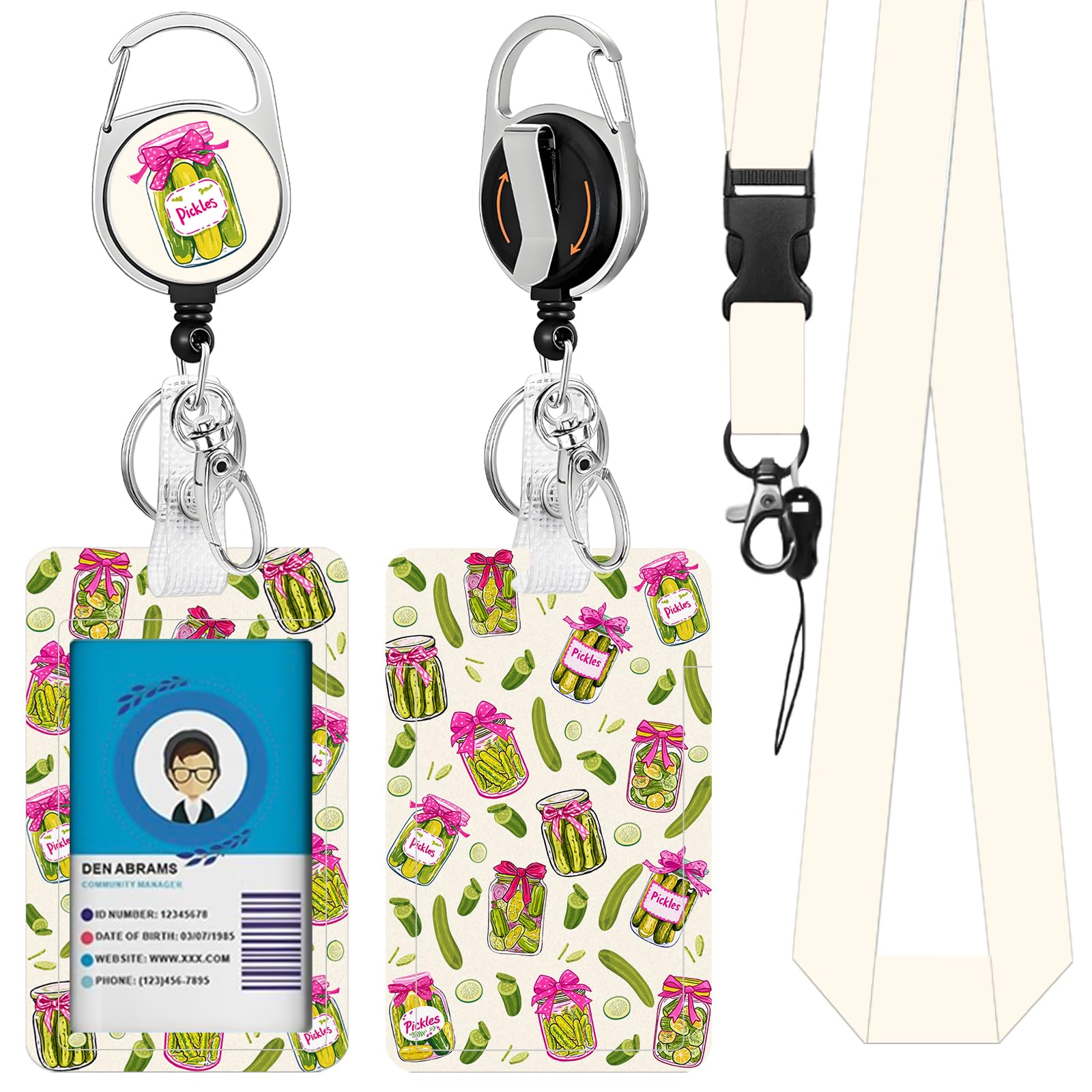 ID Badge Holder with Lanyard Retractable and Cute Detachable Reel Clip, Cucumber ID Badge Holder with Breakaway Lanyard and Heavy-Duty Keychain, Around The Neck Gifts for Women Nurse Teacher Students