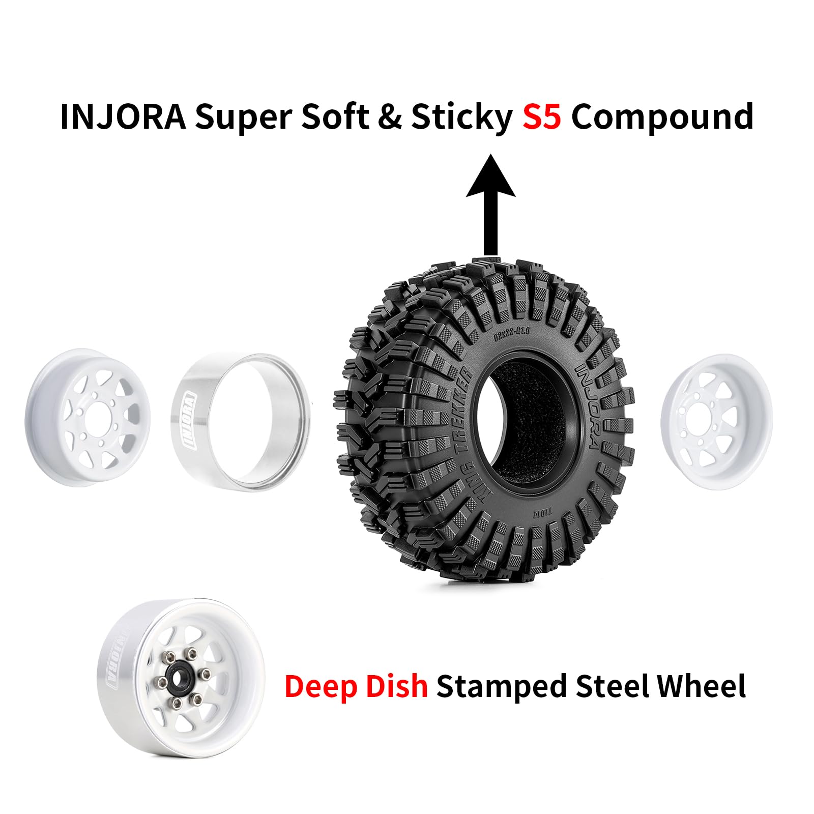 INJORA 1.0 Beadlock Rueda Llanta Neumáticos -3.78mm Offset Llanta de Rueda para 1/18 1/24 RC Track Coche Axial SCX24 FMS FCX24 FCX18 TRX4M,Blanco