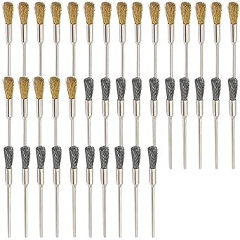 DIY Crafts 3mm Steel Brass Cleaning Wire Wheel Brushes Polishing Attachment Accessories for Dremel Grinder Rotary Tools. (Pack Of 30 Pcs, Steel Brass Cleaning Brushes)