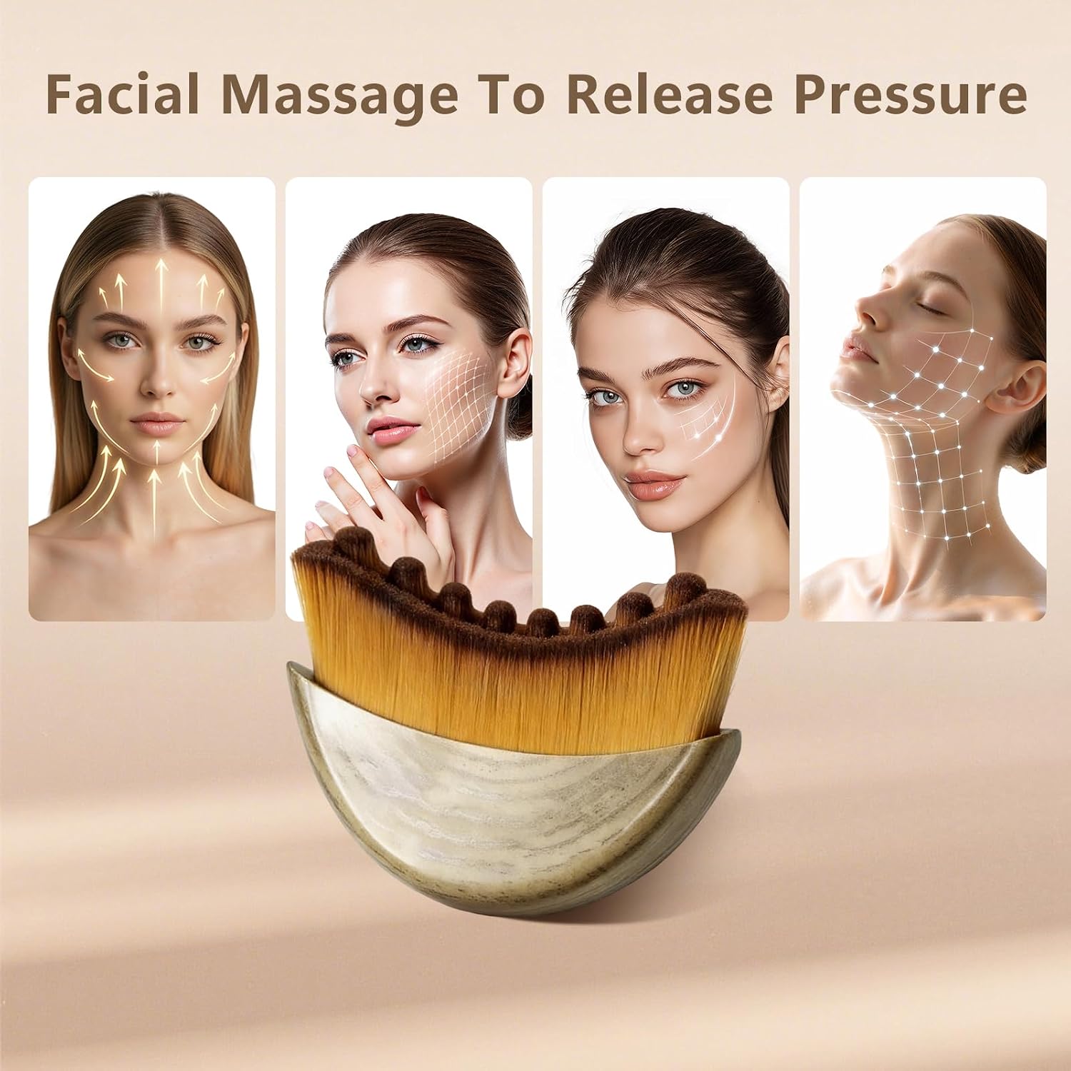Lymphatic Contour Face Brush,Manual Lymphatic Drainage Massage Brush with Soft Hypoallergenic Bristles, Face Sculpting Brush for Jawline & Neck Lifting,Facial Tool & Face Depuffer