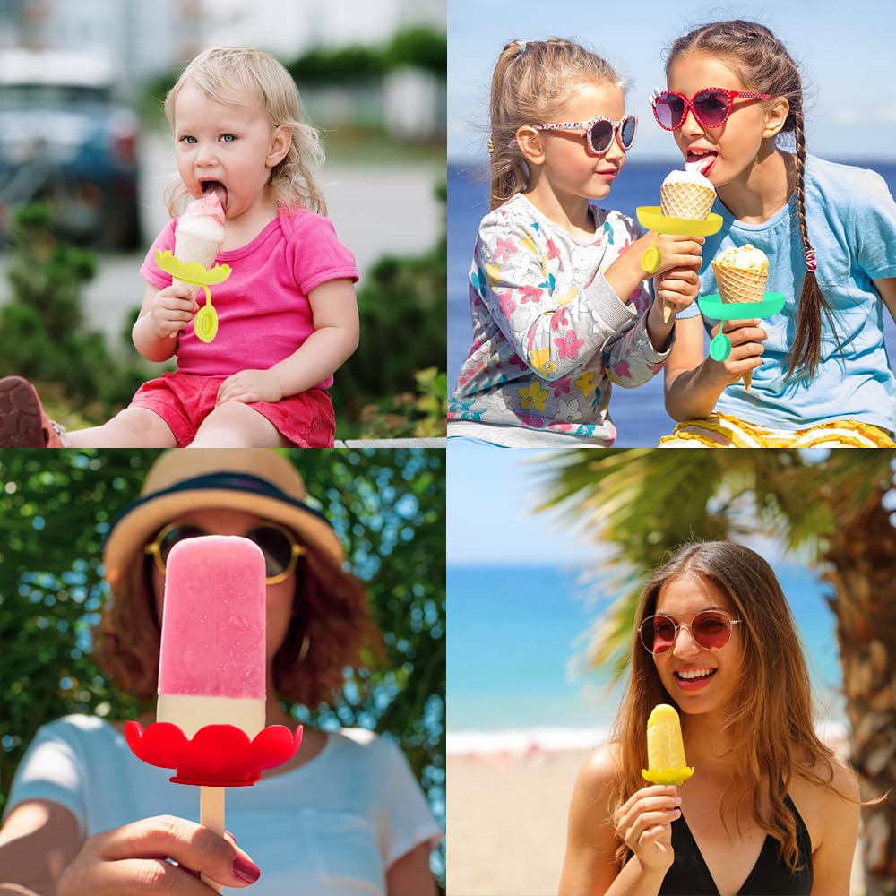 8 Piezas Soporte para Helado Antigoteo, Soporte para Paletas para Niños, Reutilizables Sin Goteo Soporte, Soporte para Helado de Silicona Portátil, Porta Paletas de Silicona Antigoteo para Niños