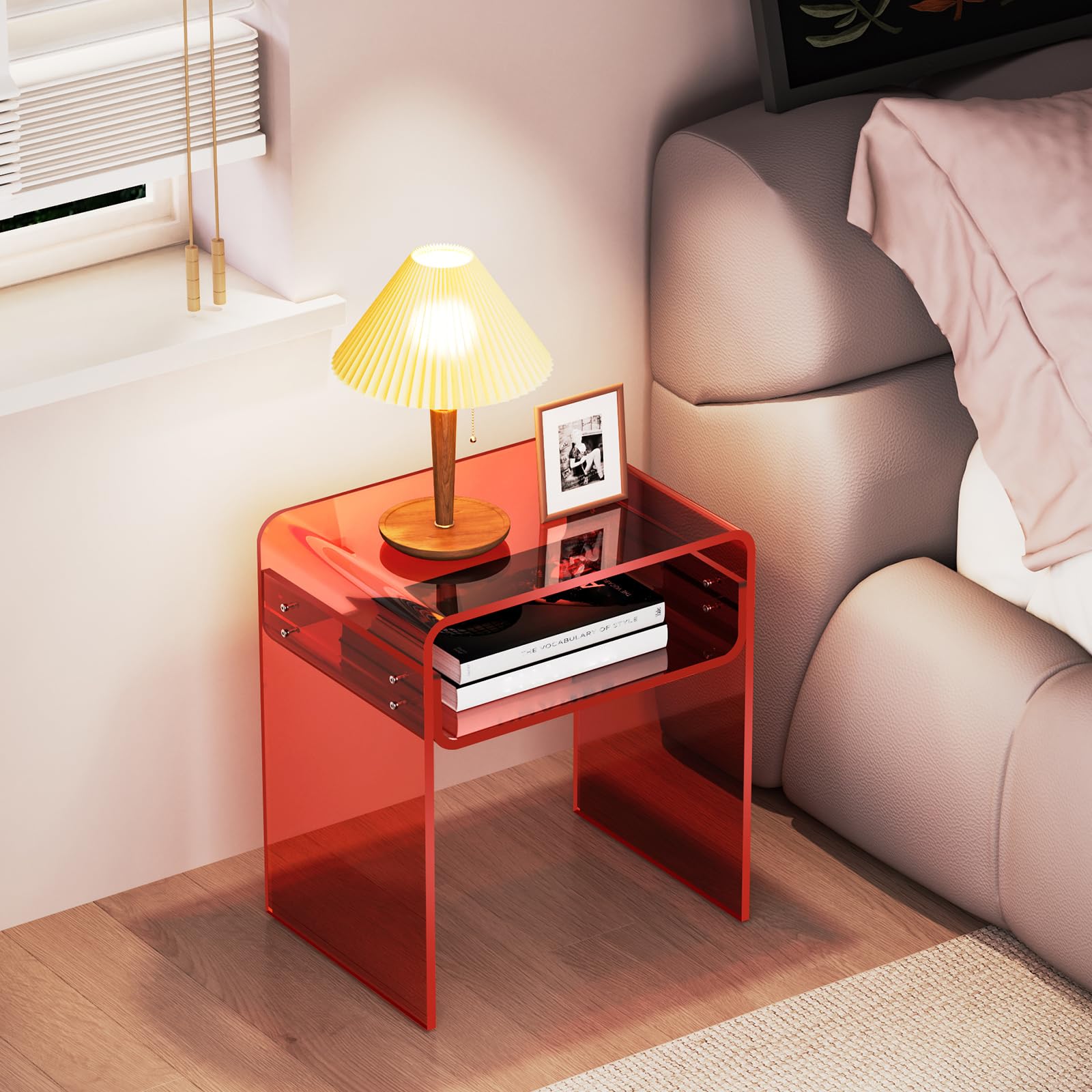 Tavolino da Salotto in Acrilico, Comodino Tavolini Bassi per Soggiorno, 40 x 30 x 50 cm (Rosso)