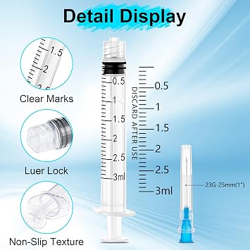100 Pack 3ml/cc Lab Dispensing Tools with 23G (25mm), Individually Sealed Packaging, measuring tool for Refilling and Measuring Liquids, Experimental Research