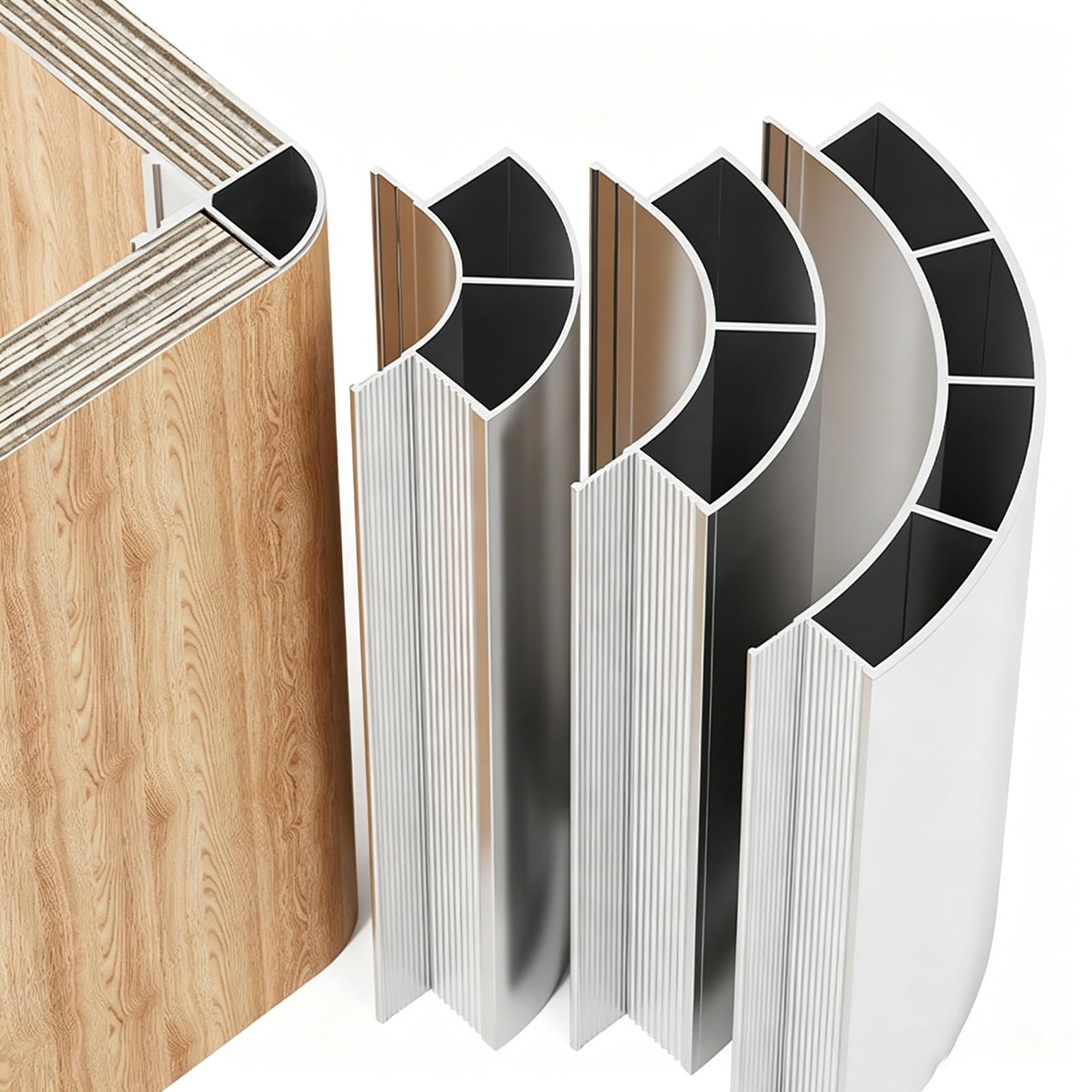 Profilo di riempimento ad arco in alluminio, Profilo angolare a quarto di cerchio da 18/35/50/80/100 mm per pannelli in legno da 18 mm(Radius 80mm,4.27ft/130cm)