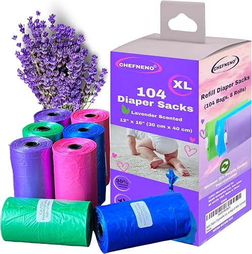 Bolsa de pañales desechable con aroma a lavanda, 8 rollos (104 sacos de pañales), bolsas de basura para excrementos de perro, bolsas de arena para