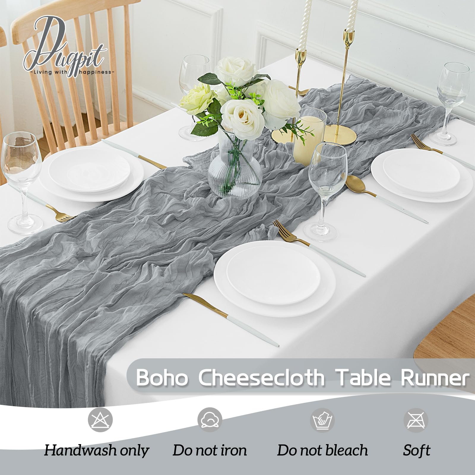 Cheesecloth Table Runner 10FT Long - Light Grey Rustic Gauze Table Decor For Weddings, Parties, Baby Showers - 35" X 120"