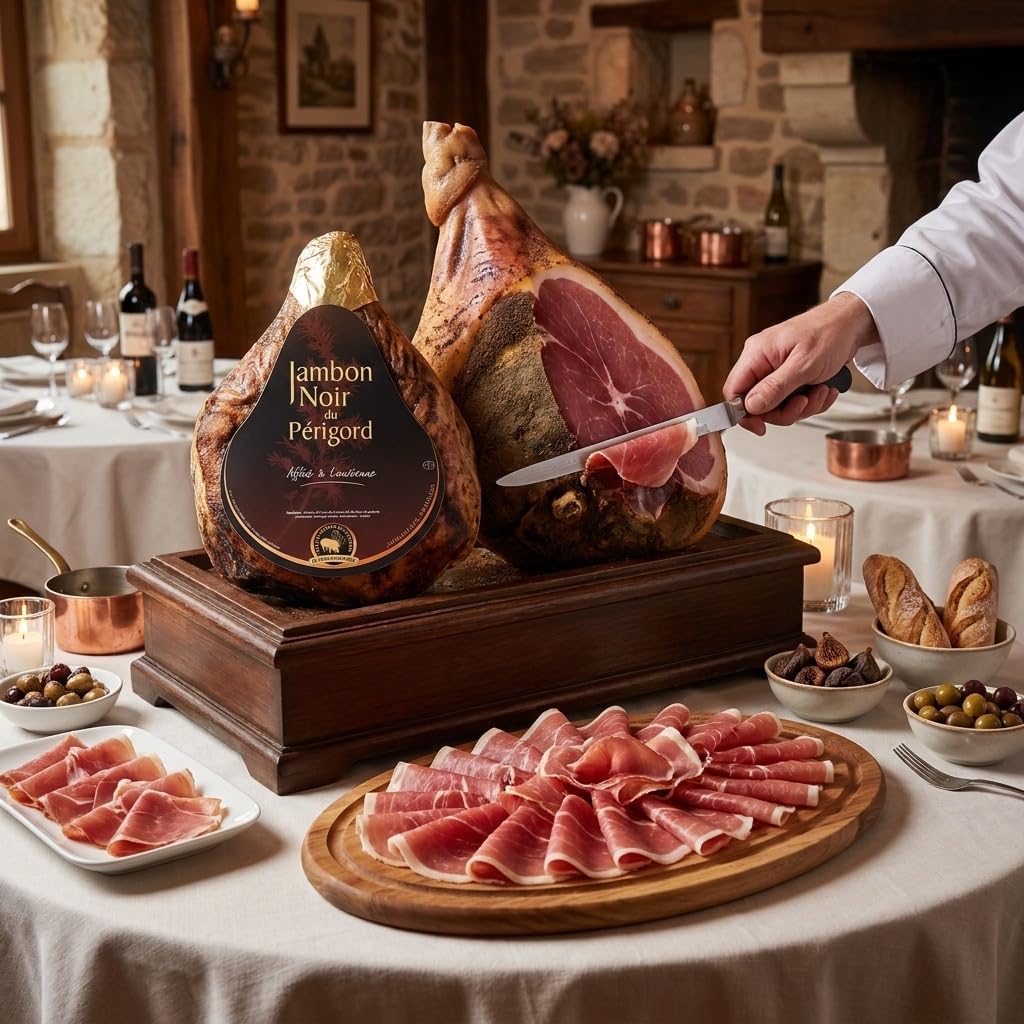 Jambon Entier désossé Noir du Périgord aux Baies de Genièvre 5kg environ (+/-0.5kg)