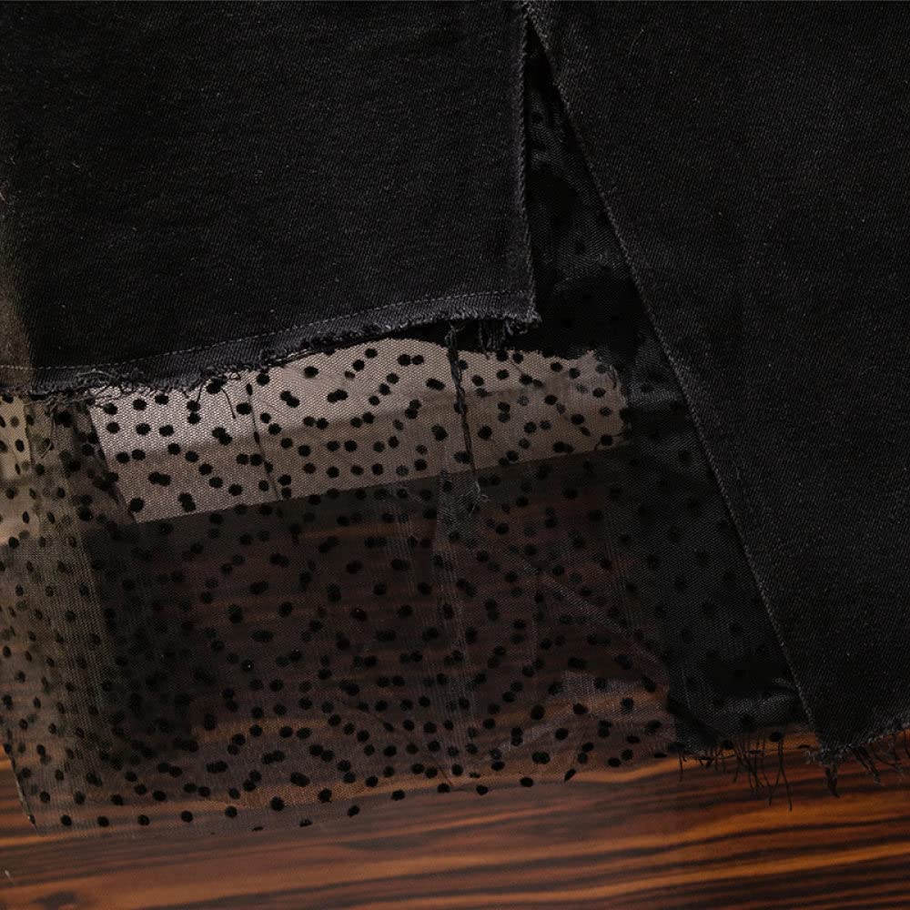 Gonne,Gonna Longuette da Donna Nera Elastica A Vita Alta in Tulle Irregolare con Cuciture Gonna in Denim con Tasca Sexy A-Line Plus Size Gonne Lunghe Moda per Ragazze Signore,XXL