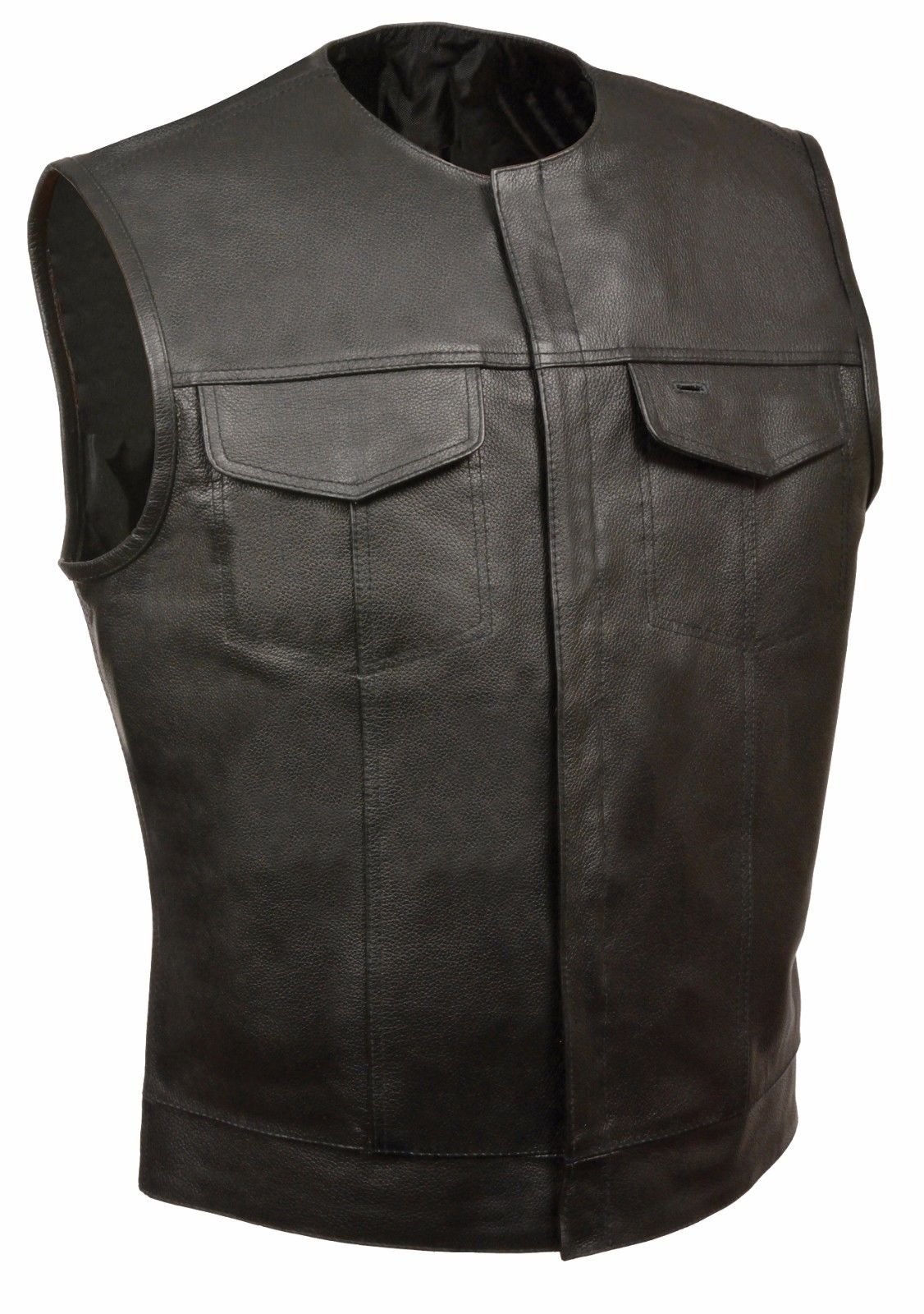 MONACO TRADERS Men's Sons of Anarchy Leather Vest | Single Back Panel Motorcycle Rider Jacket(5XL, Black)