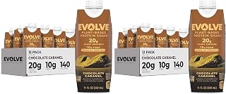Evolve Plant Based Protein Shake, Chocolate Caramel, 20g Vegan Protein, Dairy Free, No Artificial Sweeteners, Non-GMO, 10g Fiber, 11oz, (24 Pack)