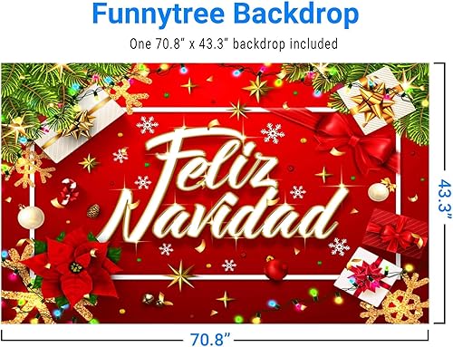 Miniatura 2 de Funnytree Telón de fondo de Navidad rojo y dorado mexicano español, suministros de decoración de fiesta de Navidad, festival de Navidad, hogar,