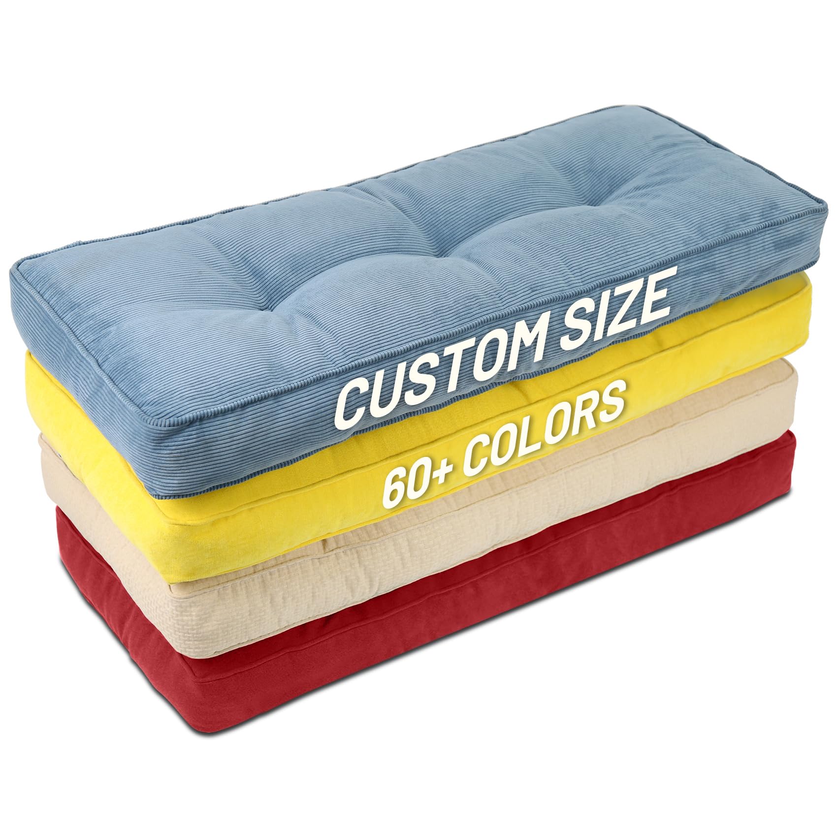 Lokex Bench Cushion,Custom Size 90+Color Non-Slip Thick and Breathable Bench Cushions for Indoor/Outdoor Furniture,Tufting Window Seat Cushions Indoor