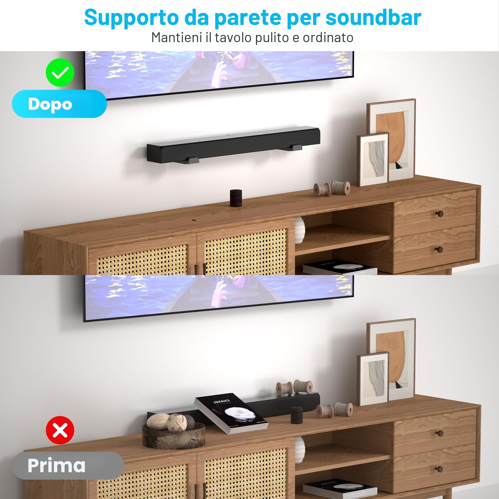 ZUOLACO Supporto da parete per soundbar Samsung, Bose, Vizio, LG, Sony, JBL, Sonos e altri supporti per soundbar, supporta fino a 15 kg, profondità regolabile da 9,1 a 16,3 cm, ripiano per soundbar,