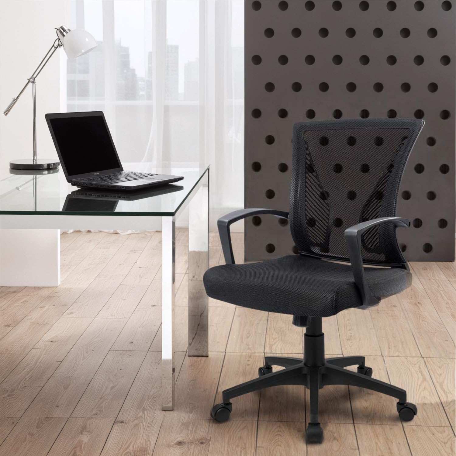 Furmax Office Chair Ergonomic Computer Desk Mesh Chair Mid Back Swivel Lumbar Support with Armrest (1, Black): 2 Black