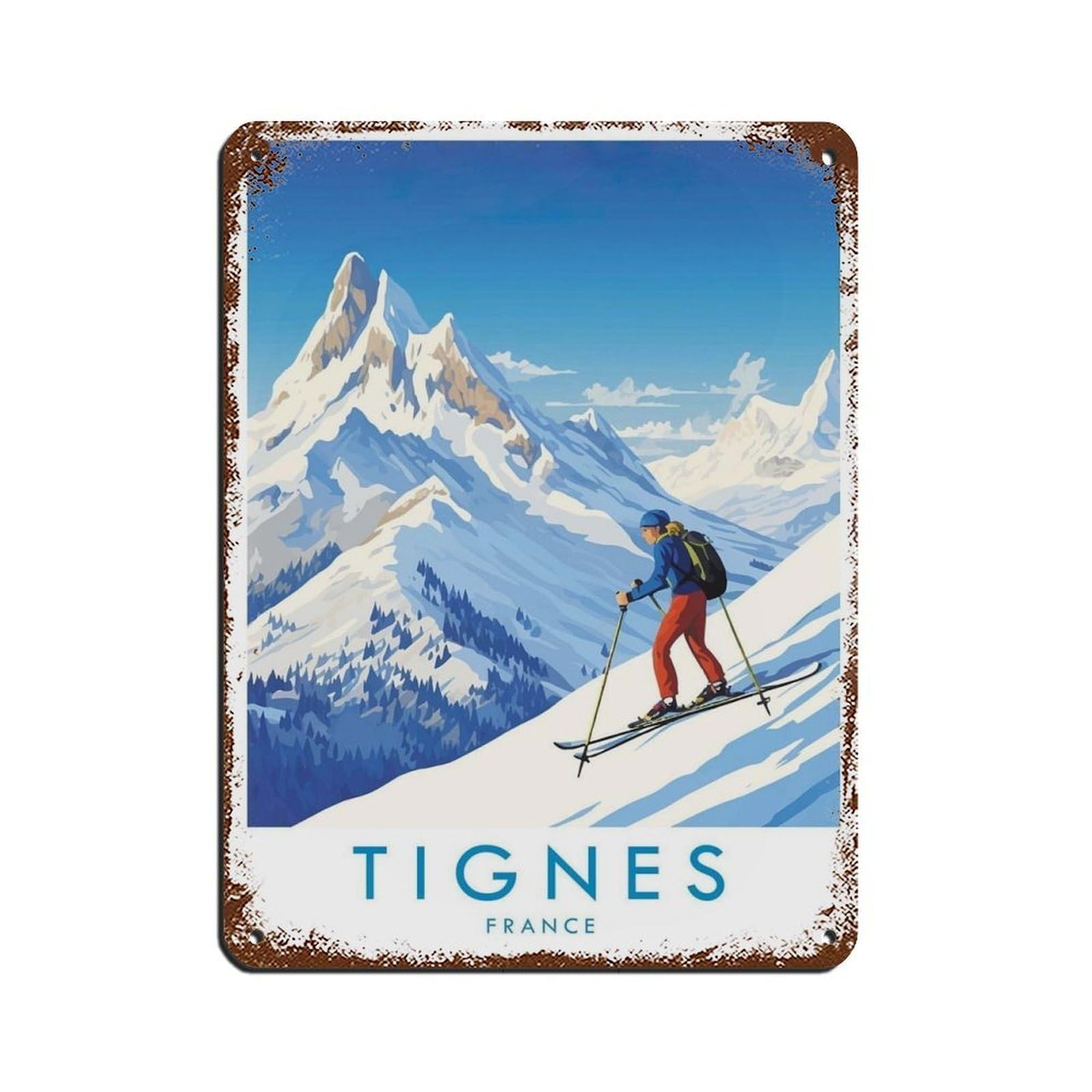 Tignes Travel Poster, France, Travel Decor Retro Poster Metal Tin Sign Chic Art Retro Iron Painting Bar People Cave Cafe Family Garage Poster Wall Decoration 12x16inch(30x40cm)