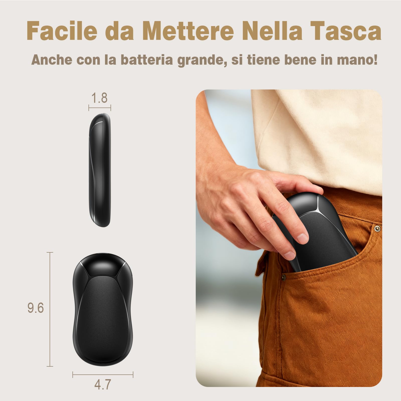Scaldamani Ricaricabile Elettrici 8000mAh, Riscaldatore USB con 3 Livelli di Calore, Scaldamani Elettrico Portatile per Uomini e Donne Adatto a Golf, Caccia, Campeggio