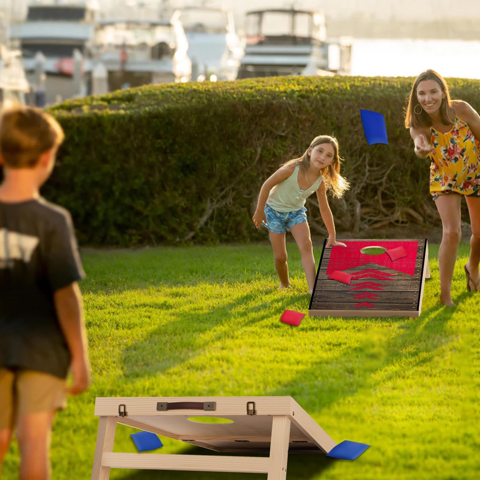 NZQXJXZ Holz Cornhole Set Outdoor 2 in 1 Cornhole Spiel mit 8 Sitzsäcken & Tragetasche