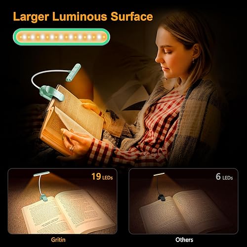 Miniatura 12 de Gritin Luz de libro recargable para leer en la cama con 19 LED y función de memoria, cuidado de los ojos, 3 temperaturas de color, 5 niveles de Negro