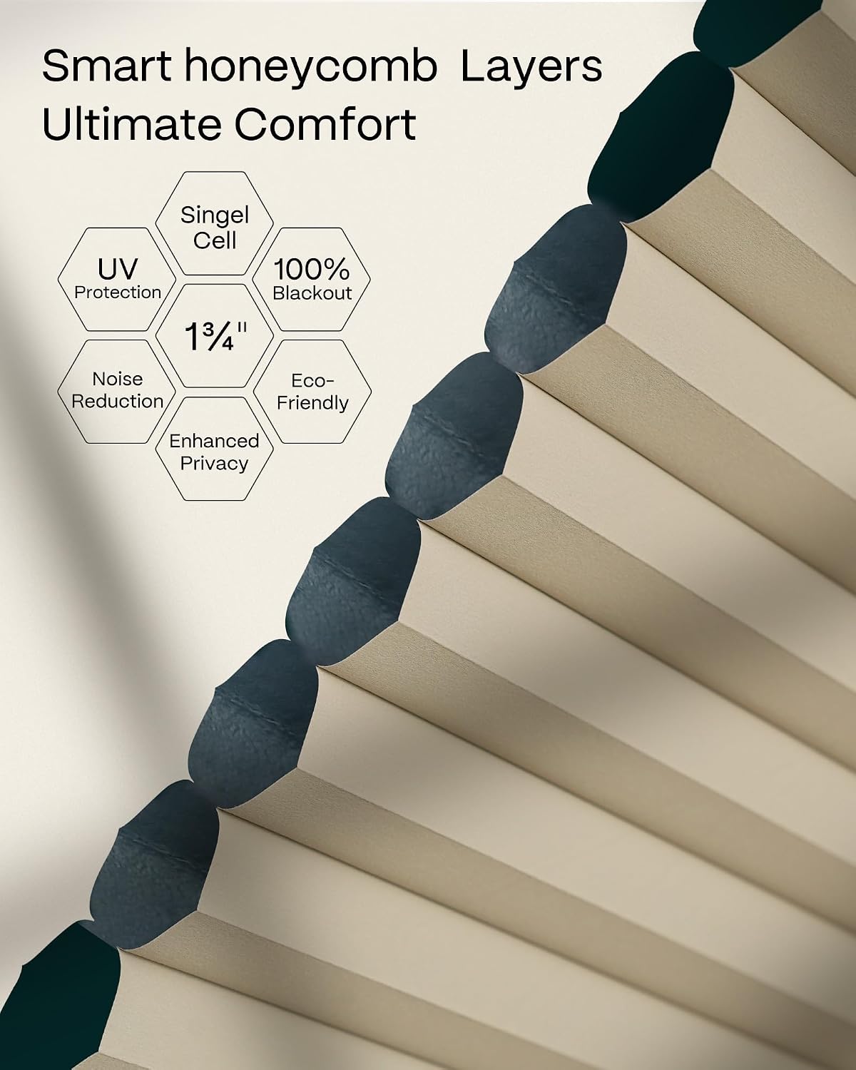 Graywind Motorized Matter Cellular Shades- 100% Blackout 1-3/4"Cell Honeycomb Blinds for Indoor Windows, Compatible with Alexa Google Siri, Custom Size,Beige