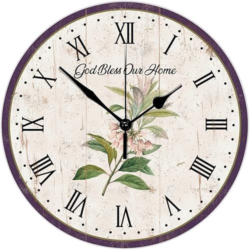Reloj de pared de madera God Bless Our Home Silent Durable Reloj de pared redondo de estilo clásico estético reloj de madera antiguo decoración del