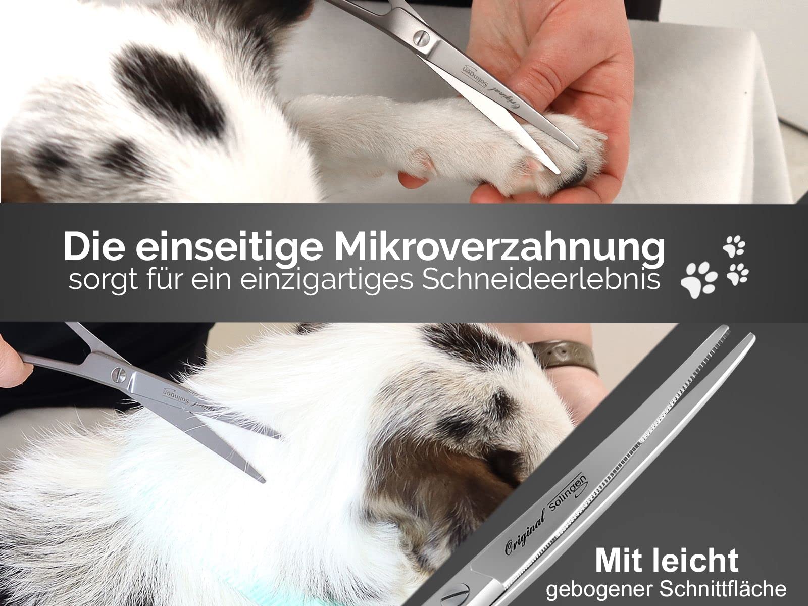 Solinger Premium Hundehaarscheren Fellscheren Set 3-Teiliges Scheren-Set | Solingen Made in Germany Rostfreier Edelstahl Gebogene und mikroverzahnte scharfe Schnittflächen & abgerundeten Scheren Enden