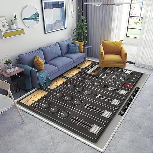 Alfombra estéreo retro, para estudio de grabación para amantes de la música, antideslizante, de fácil cuidado, alfombra de área grande, alfombra