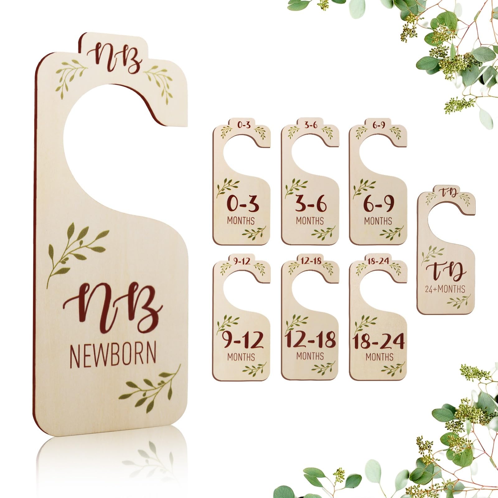 VKDDM Wooden Baby Closet Dividers - Set of 8 Baby Clothes Organizer from Newborn to Toddler Double-Sided Gender