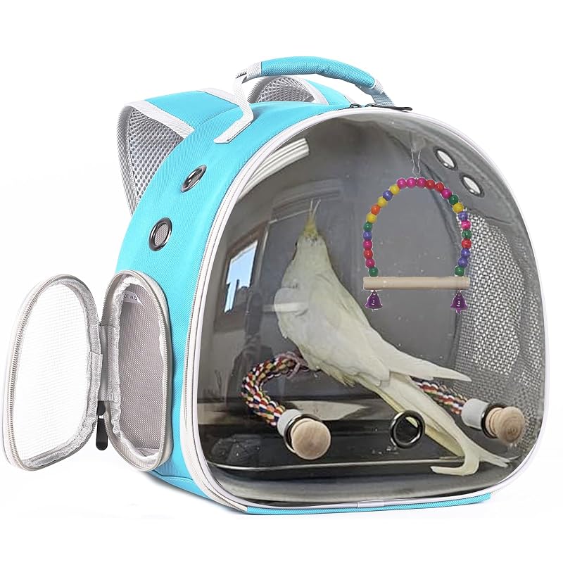 Caixa de Transporte para Aves Pequenas FOCZZU com Janelas Transparentes, Poleiro e Brinquedo de Balanço Verde, 20,32 × 25,4 × 30,48 cm
