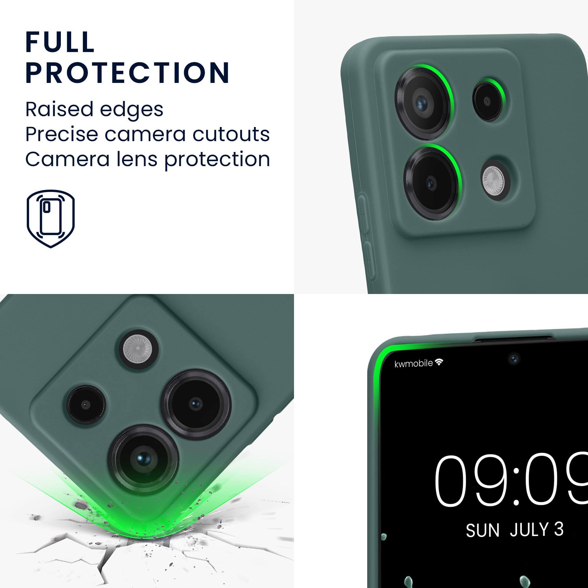 kwmobile Case for Xiaomi Redmi Note 13 Pro 5G / Poco X6 5G Case - Protective Slim TPU Phone Cover - Soft Matte Finish - Blue Green - Image 3