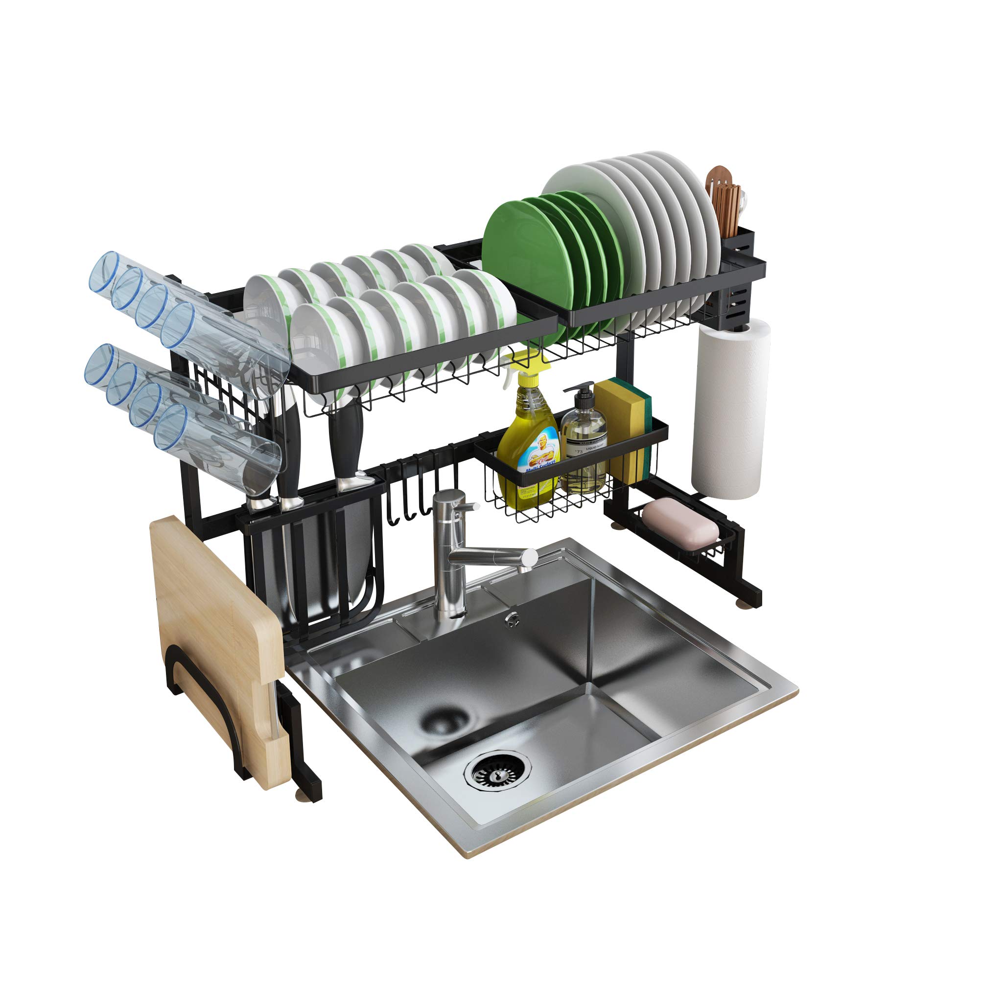 REPLEX Stainless Steel 2 Tier Dish Rack for Counter Over The Sink - Space Saving, Dries Dishes, Utensils and More