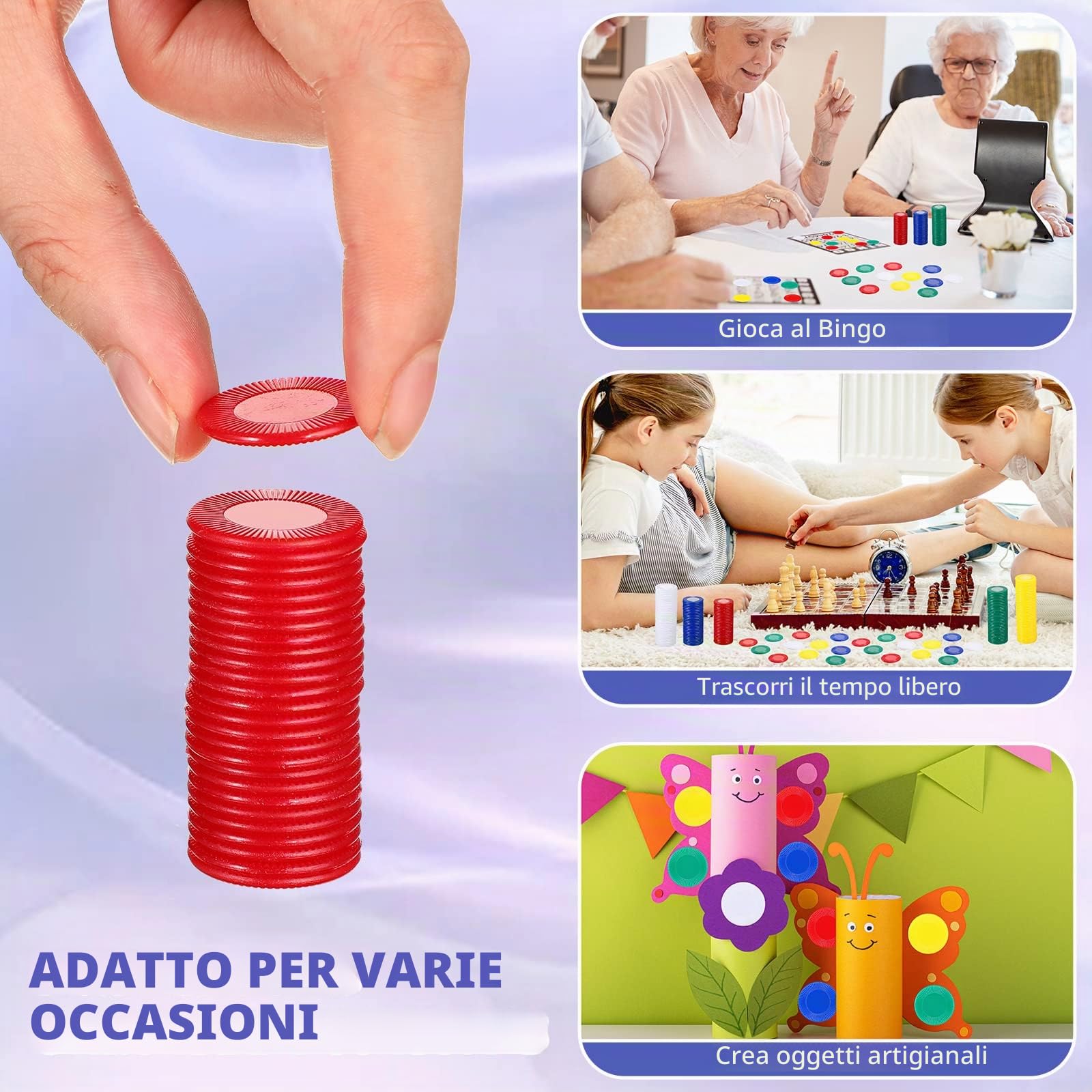 Skylety 1000 fiches da poker in plastica, 5 colori, per bambini, gioco, apprendimento, matematica, conteggio, bingo, carte vuote per ricompensa per bambini, 2,2 cm