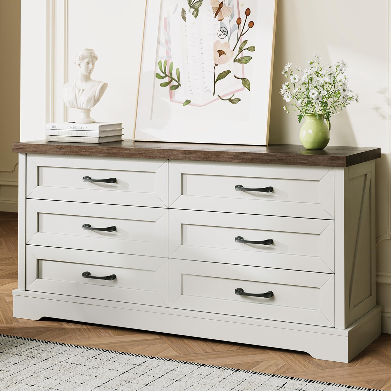Amazon.com: AODK Farmhouse 6 Drawer Dresser for Bedroom, White 59